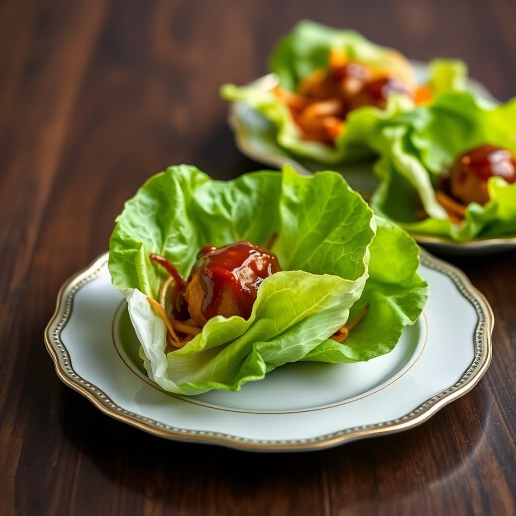 Teriyaki Glazed Pork Meatball Lettuce Wraps