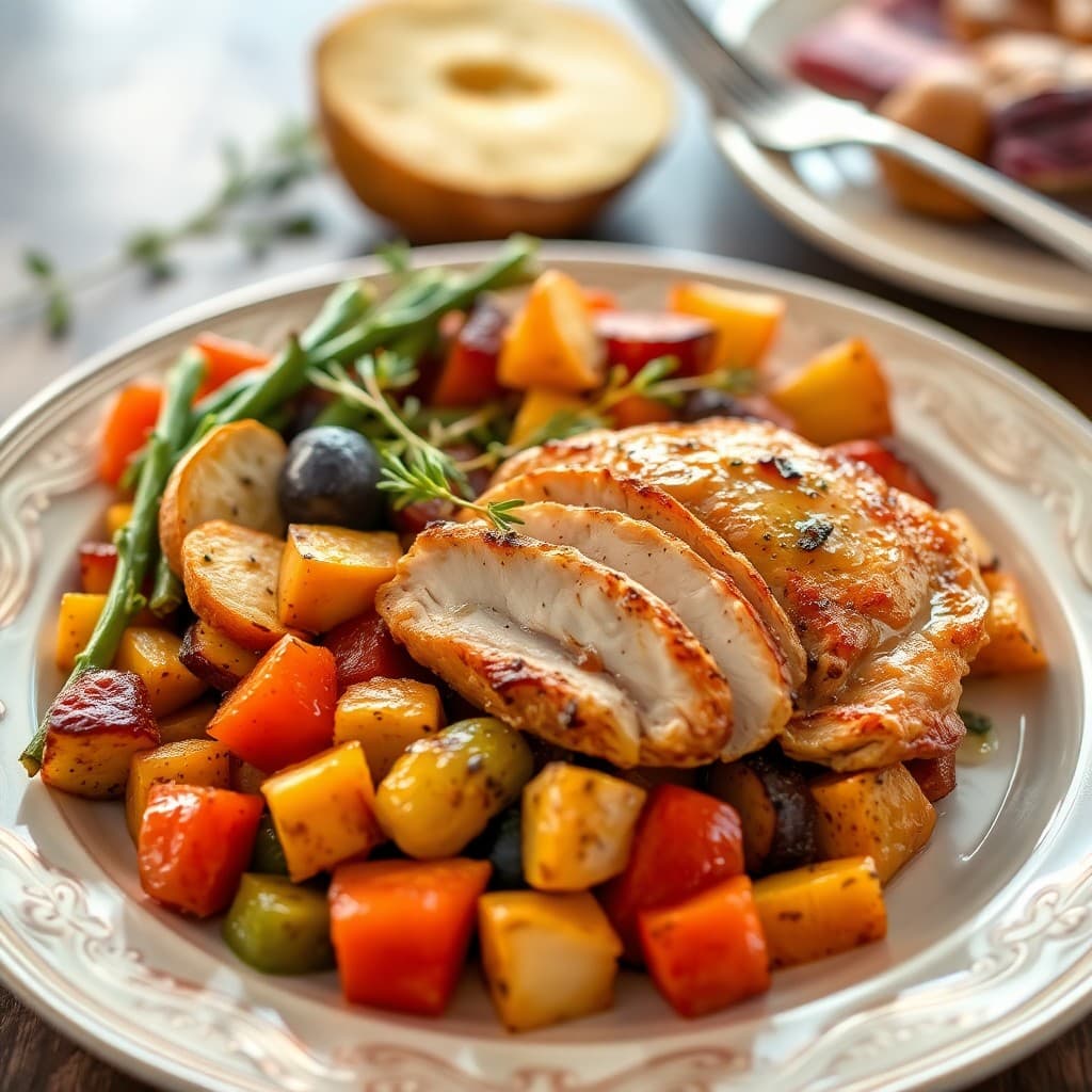 Roasted Autumn Vegetable Medley with Garlic Butter Chicken