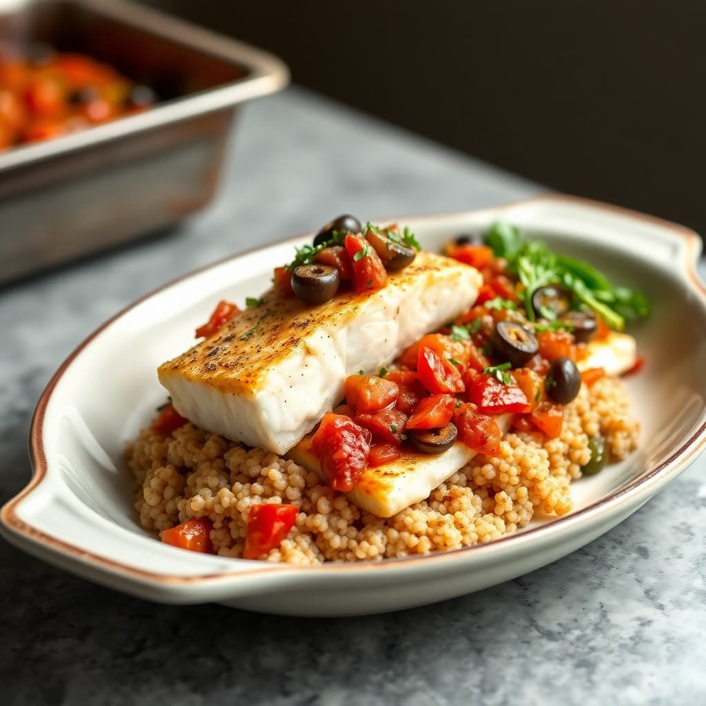 Mediterranean Baked Cod with Tomato Olive Relish