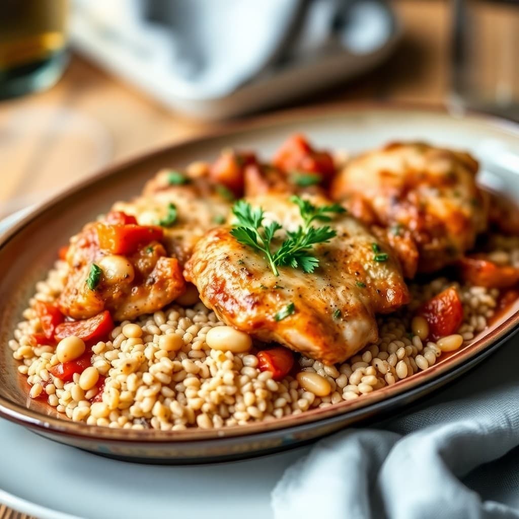 Provençal Braised Chicken with White Bean Cassoulet & Herbed Farro