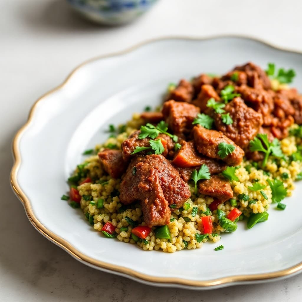 Moroccan Spiced Lamb Tagine with Quinoa Tabbouleh