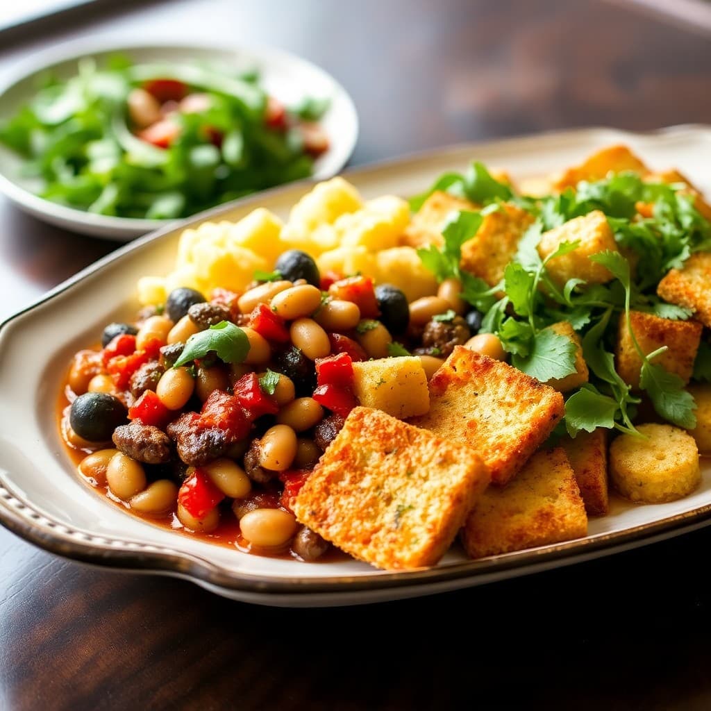 Sicilian Eggplant & White Bean Caponata with Crispy Polenta Croutons