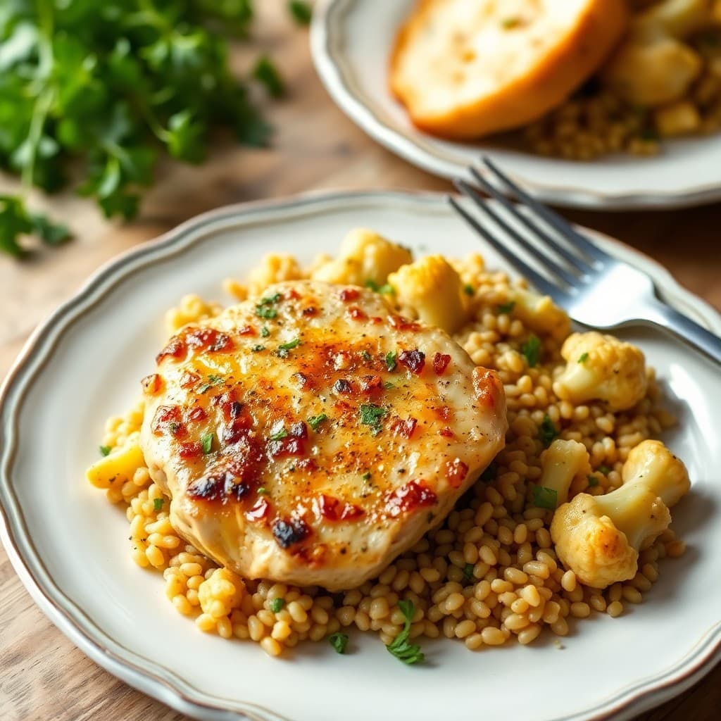 Garlic Herb Chicken with Roasted Cauliflower and Farro
