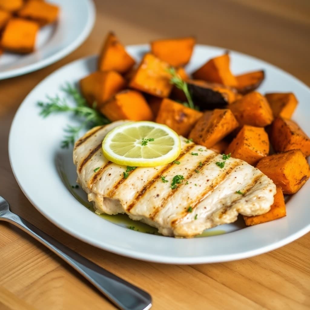 Lemon Herb Grilled Chicken with Roasted Sweet Potatoes