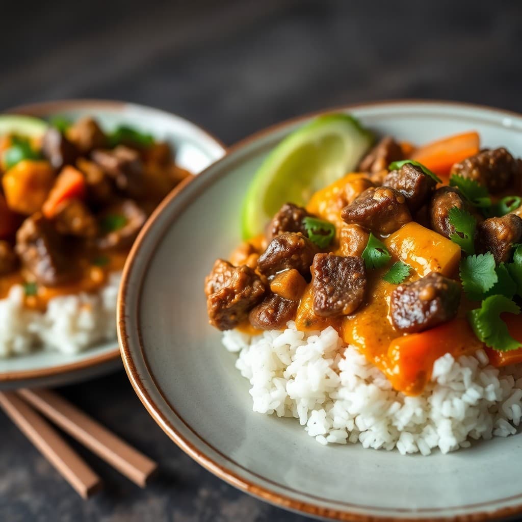 Spicy Thai Coconut Curry Beef Bowls