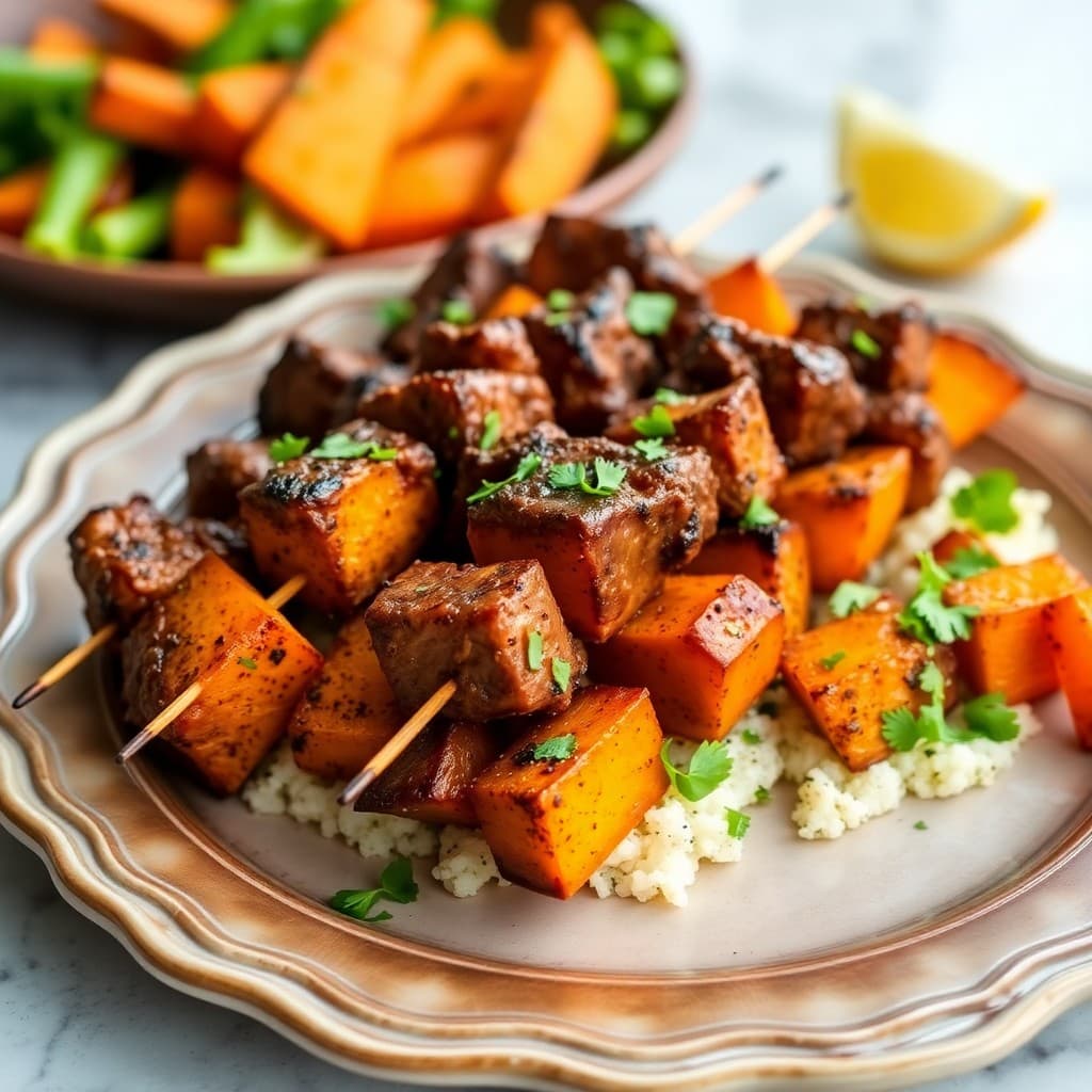 Zesty Brazilian Beef and Sweet Potato Skewers
