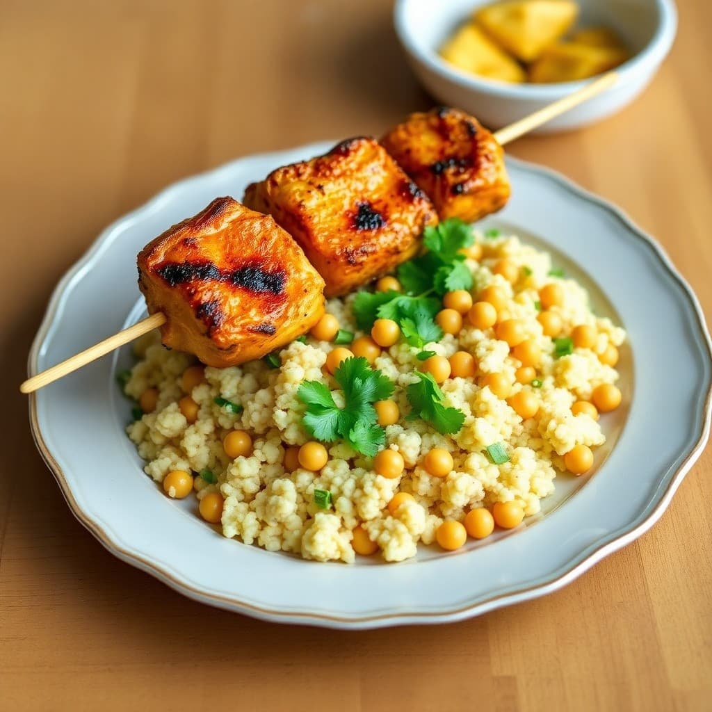 Moroccan-Spiced Chicken Skewers with Chickpea Couscous