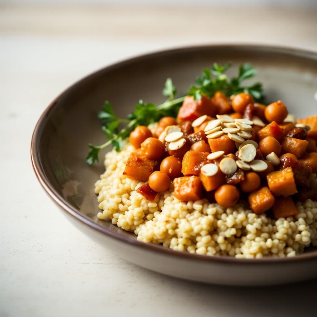Moroccan-Spiced Chickpea & Roasted Root Vegetable Tagine with Millet