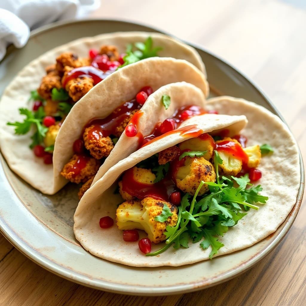 Crispy Seitan Shawarma Wrap with Tahini-Pomegranate Glaze