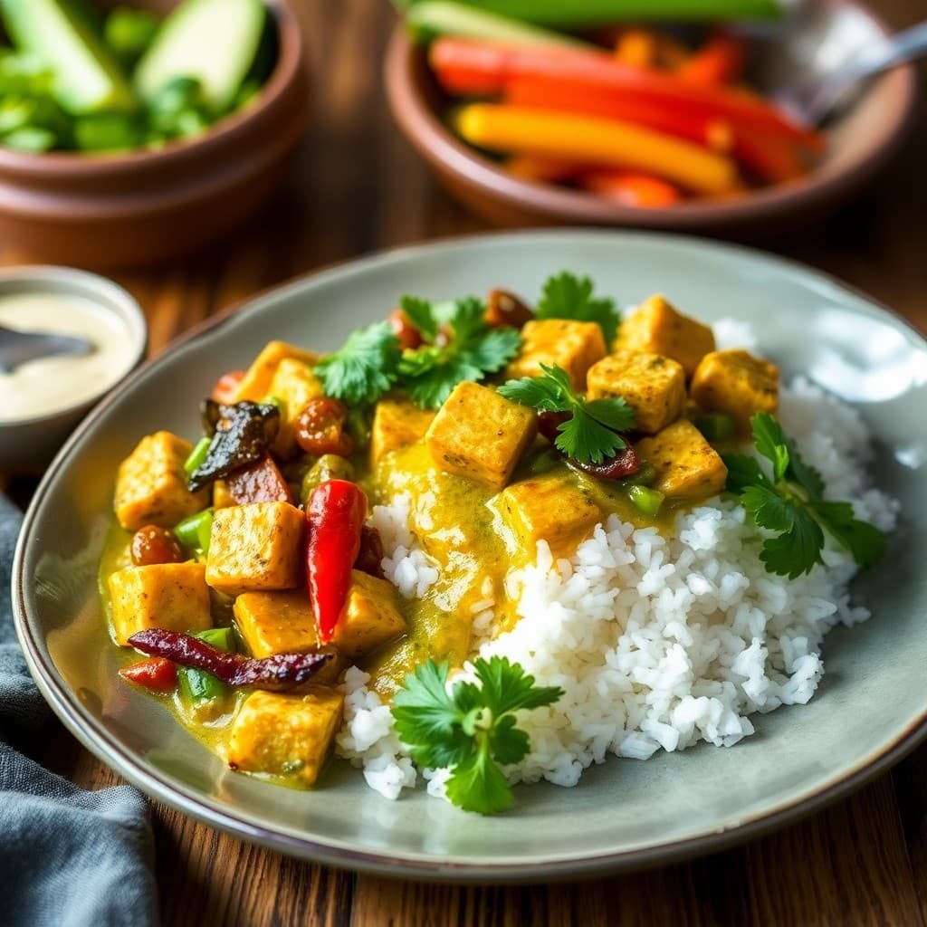 Sizzling Thai Green Curry Tempeh with Coconut Jasmine Rice
