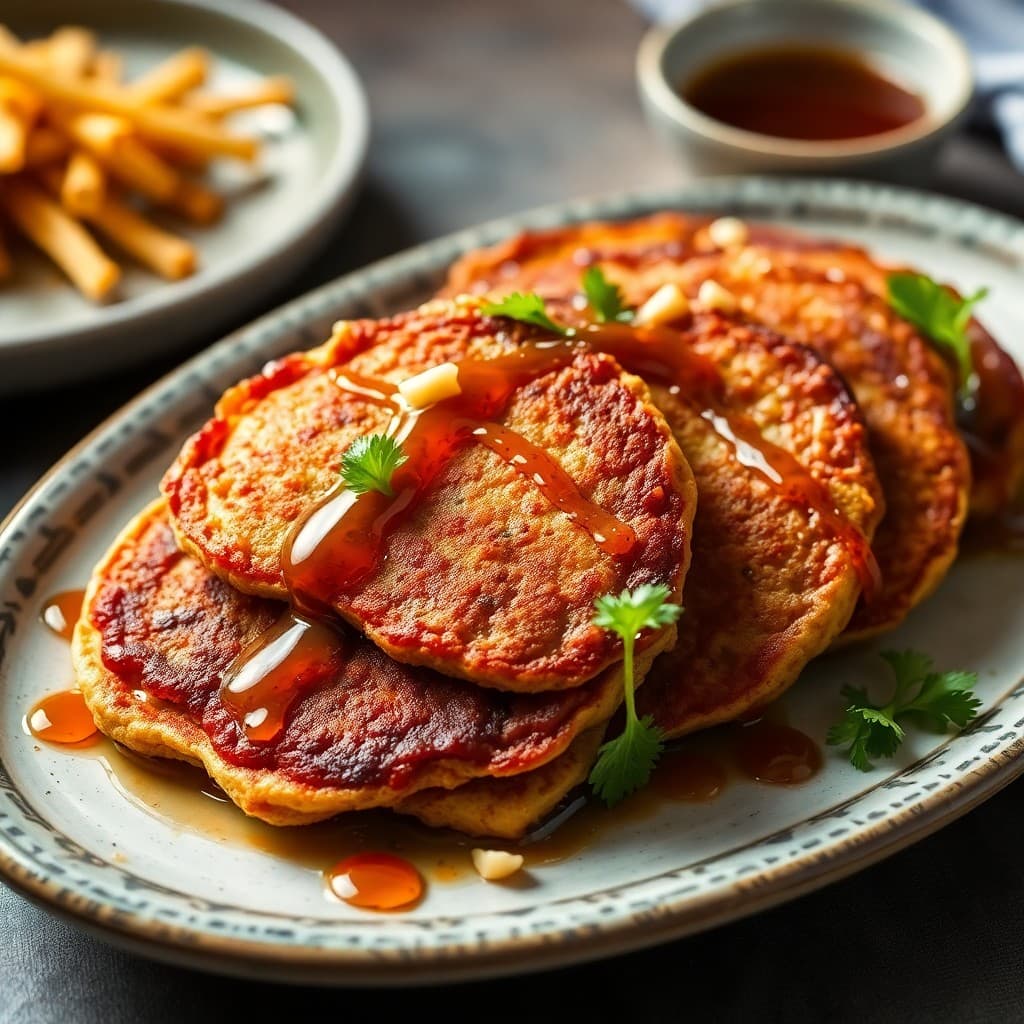 Korean Kimchi Pancakes with Soy Honey Drizzle