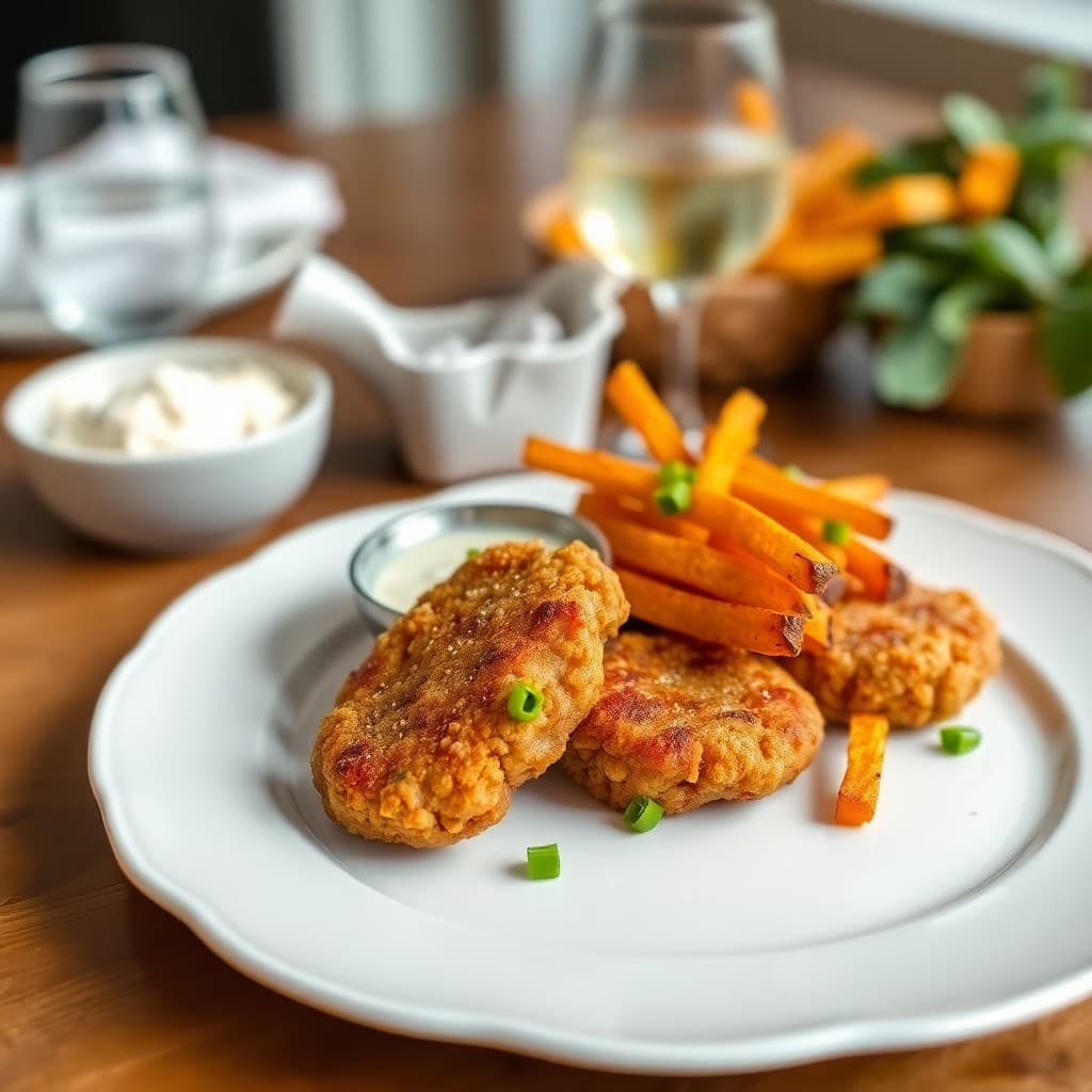 Baked Chicken Nuggets with Sweet Potato Fries