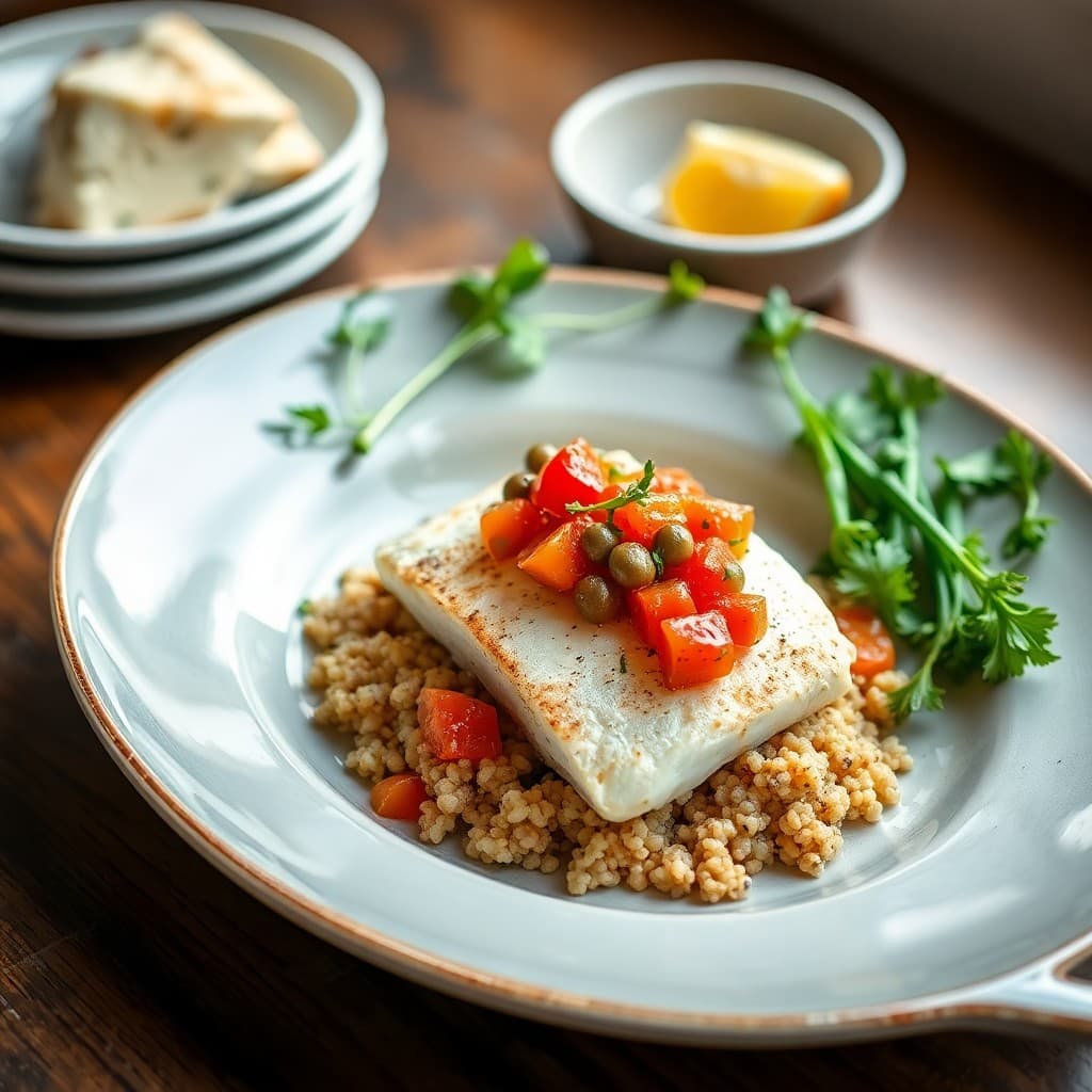 Mediterranean Baked Halibut with Tomato-Caper Relish
