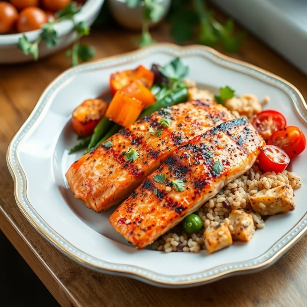 Mediterranean Grilled Salmon with Roasted Vegetables