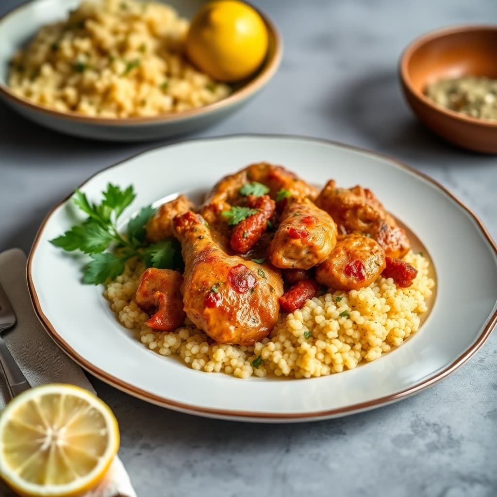 Moroccan Spiced Chicken Tagine with Lemon Couscous