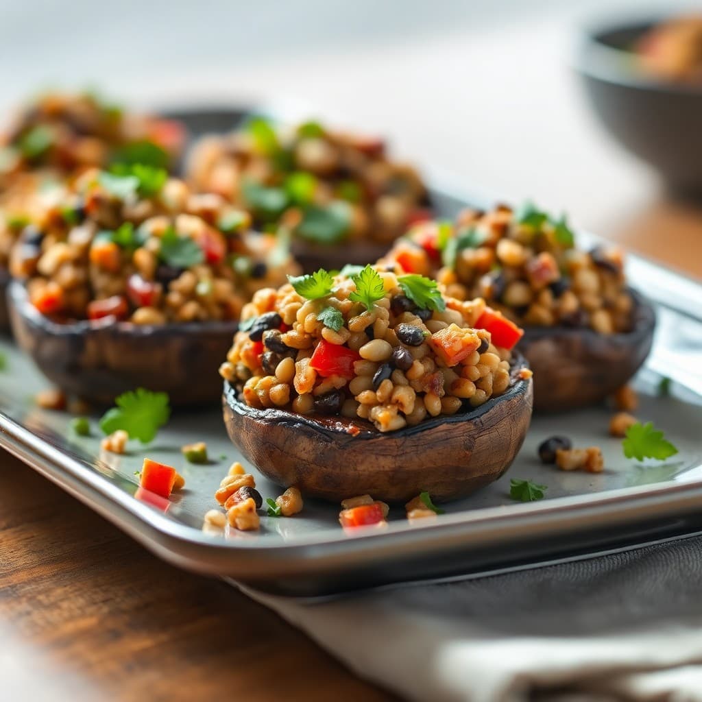 Mediterranean Lentil and Quinoa Stuffed Portobello Mushrooms