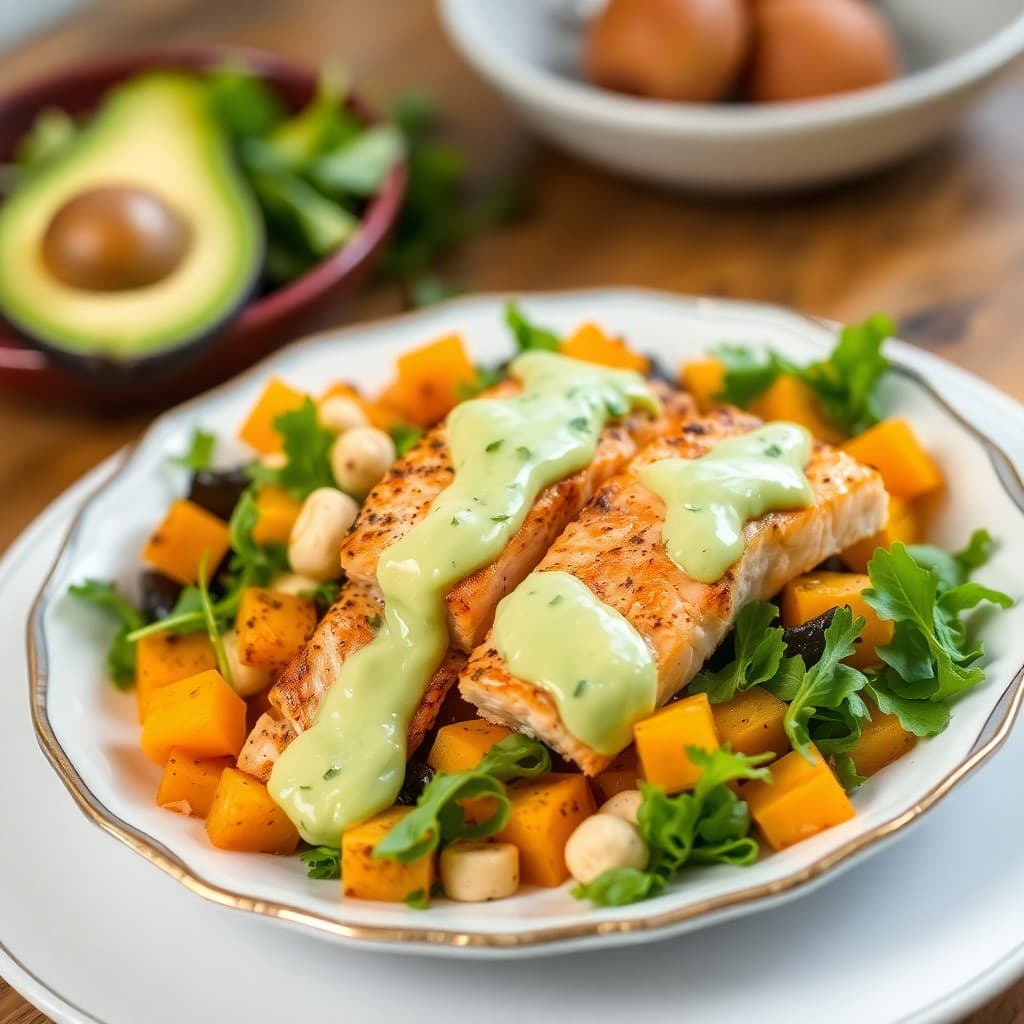 Roasted Butternut Squash and Salmon Salad