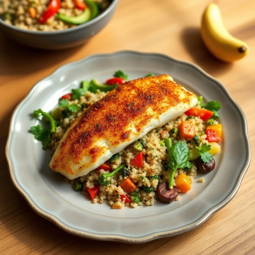 Seared Chili-Lime Tilapia with Roasted Veggie Quinoa Salad