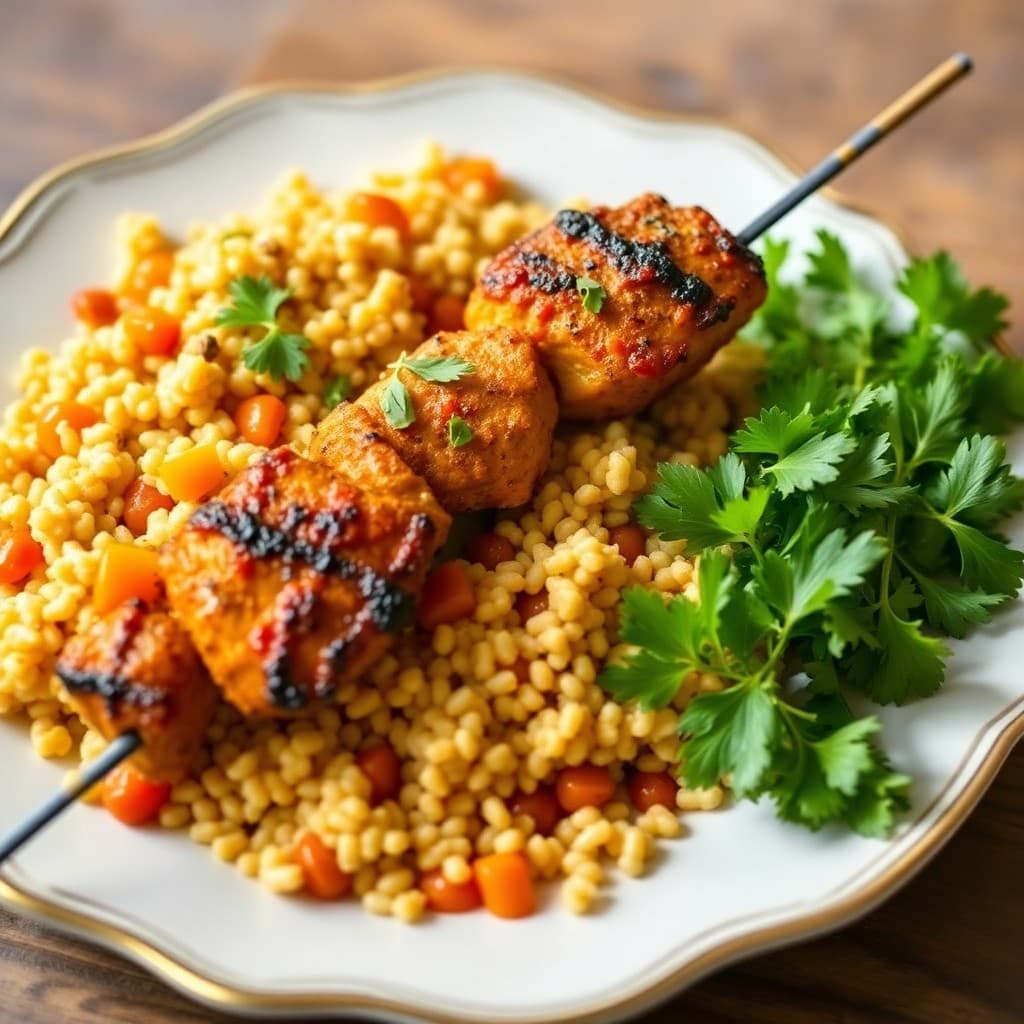 Moroccan Spiced Chicken Skewers with Apricot Couscous