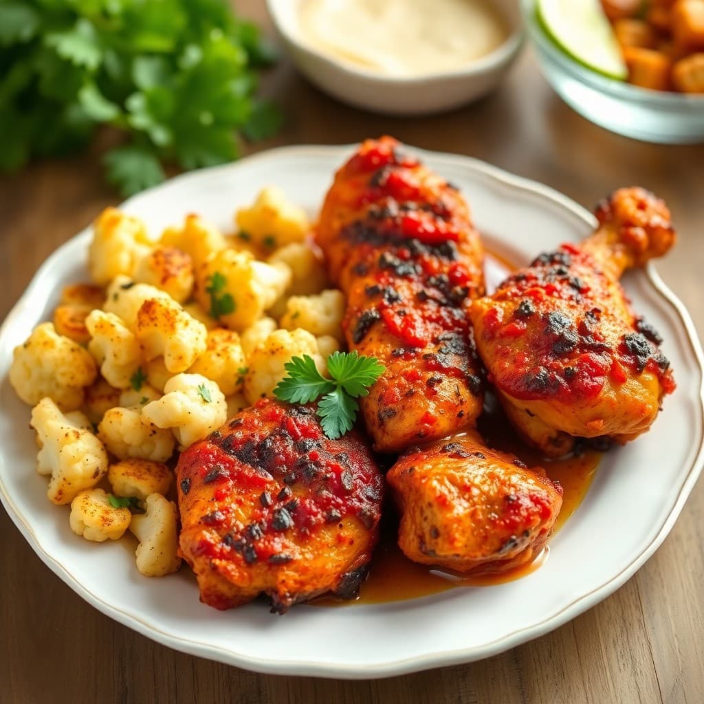 Indian Tandoori Chicken with Cumin-Spiced Cauliflower