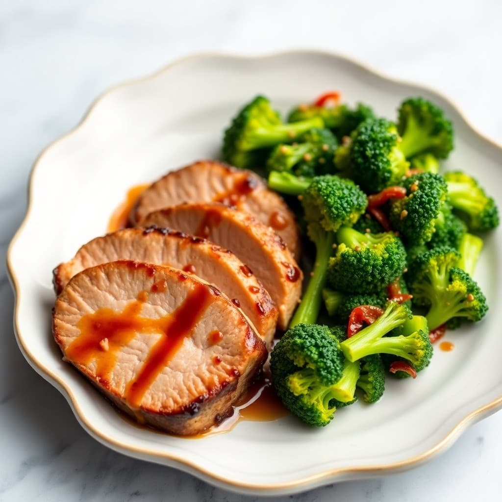 Seared Teriyaki Pork Tenderloin with Garlic Ginger Broccoli