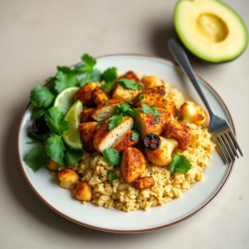 Zesty Chicken Burrito Bowls with Roasted Cauliflower