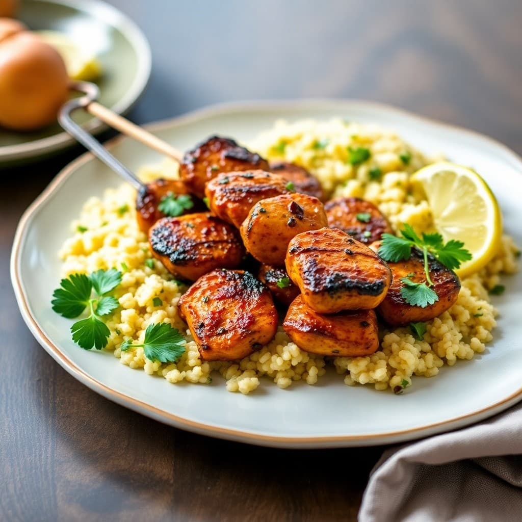 Moroccan Spiced Chicken Skewers with Lemon Herb Couscous