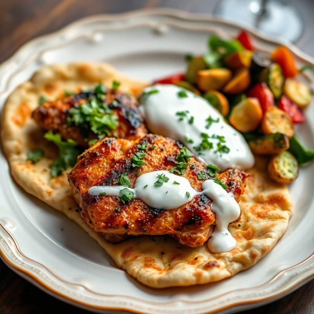 Turkish Chicken Pide with Herbed Yogurt Sauce