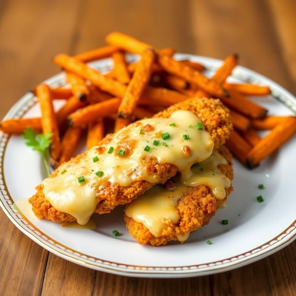 Cheesy Baked Chicken Tenders with Roasted Sweet Potato Fries
