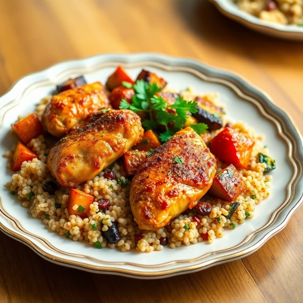 Moroccan Spiced Chicken Tagine with Quinoa and Roasted Vegetables