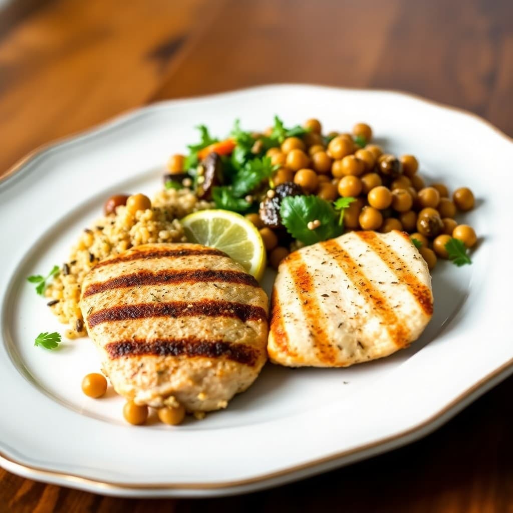 Grilled Lemon Chicken with Roasted Veggie Quinoa Salad