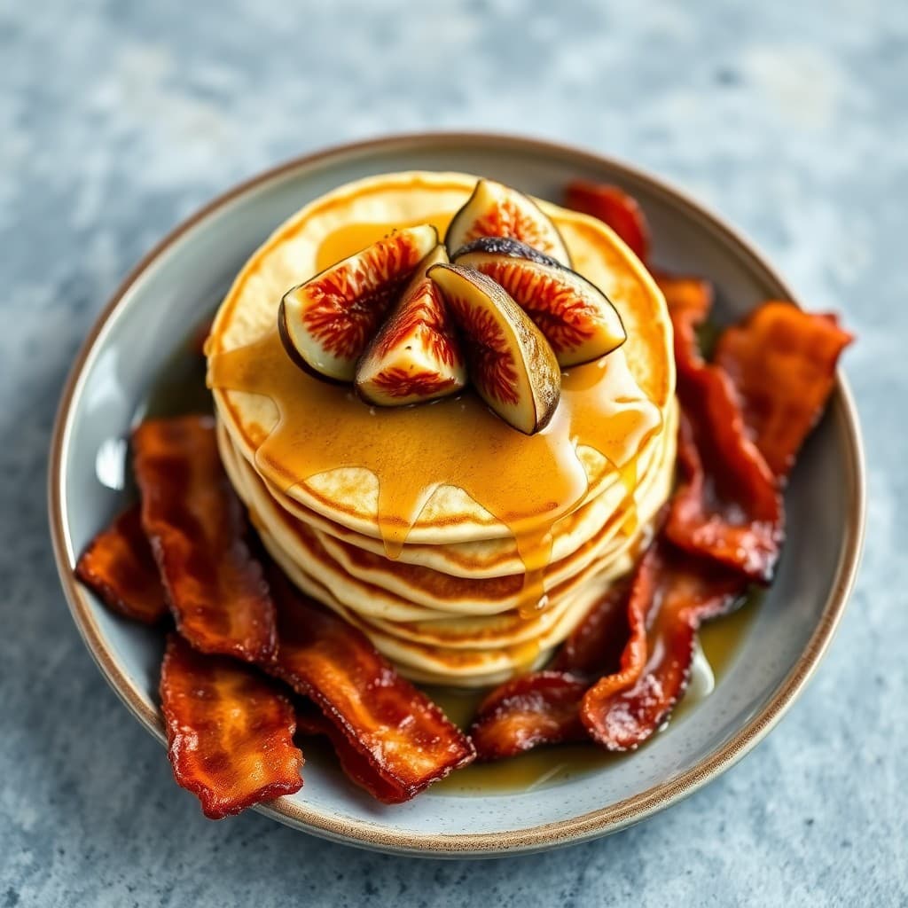 Italian Ricotta Pancakes with Honey-Glazed Figs and Crispy Bacon