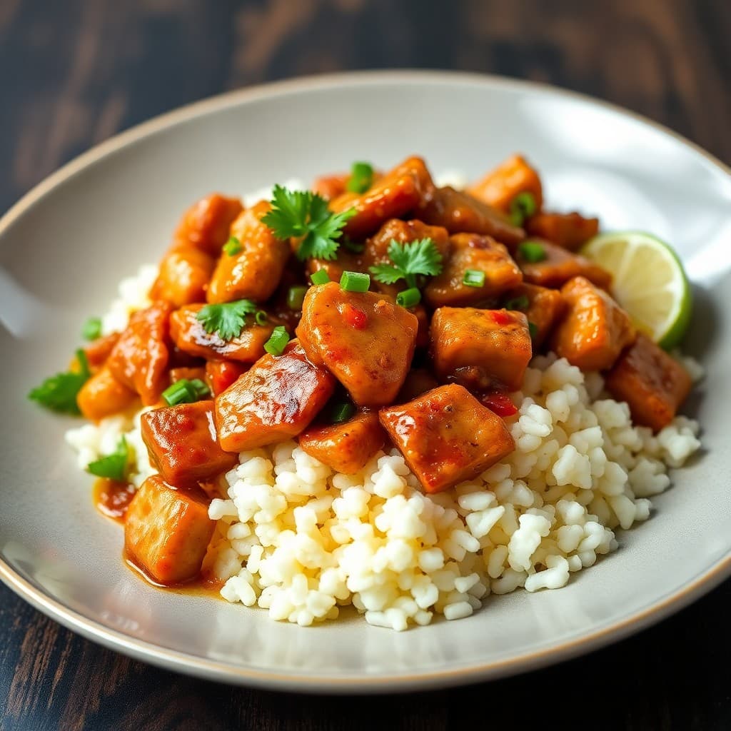 Sizzling Chili-Lime Pork Stir-Fry with Garlic-Ginger Cauliflower Rice