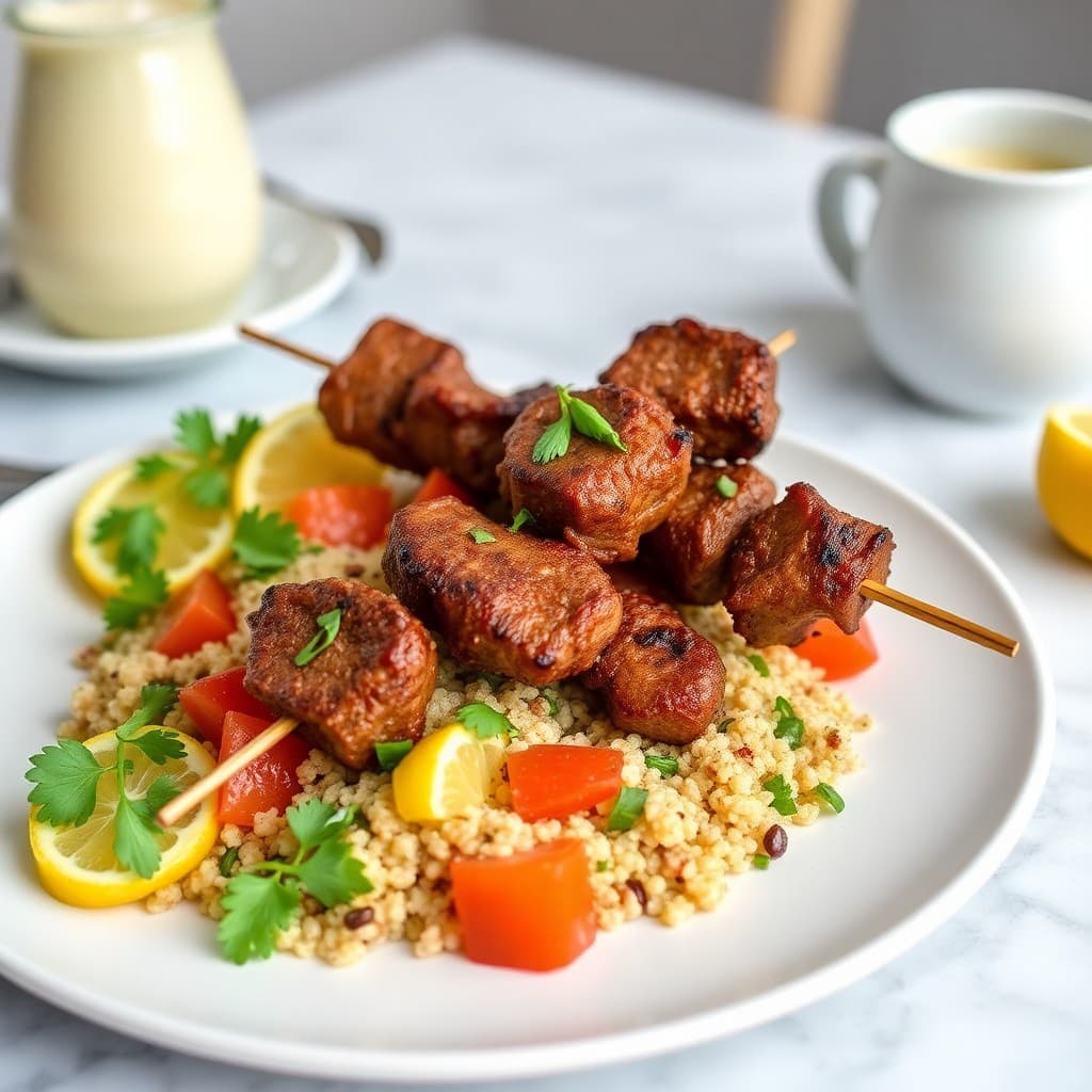 Moroccan Spiced Lamb Breakfast Skewers with Citrus Quinoa Salad