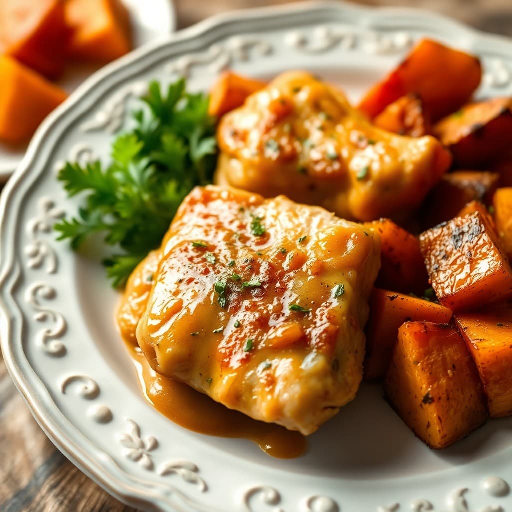 Peruvian Lemon Garlic Chicken with Roasted Sweet Potatoes