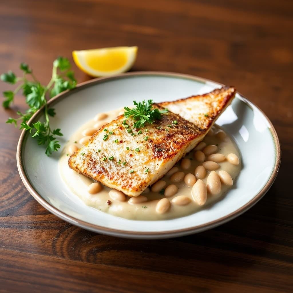 Crispy-Skinned Branzino with Charred Fennel & Creamy Cannellini Bean Purée