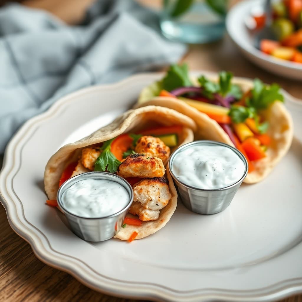 Mediterranean Chicken Pitas with Tzatziki Dip