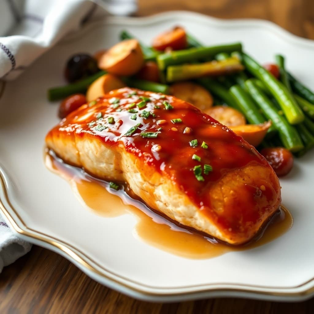 Honey-Ginger Glazed Salmon with Garlic Roasted Veggies