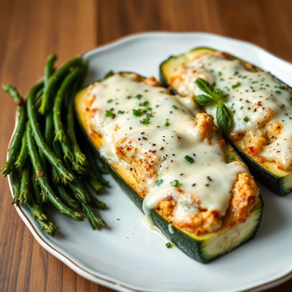 Garlic Parmesan Chicken Zucchini Boats