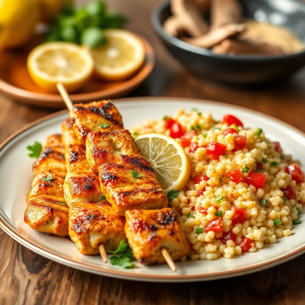 Zesty Lemon Chicken Skewers with Mediterranean Couscous
