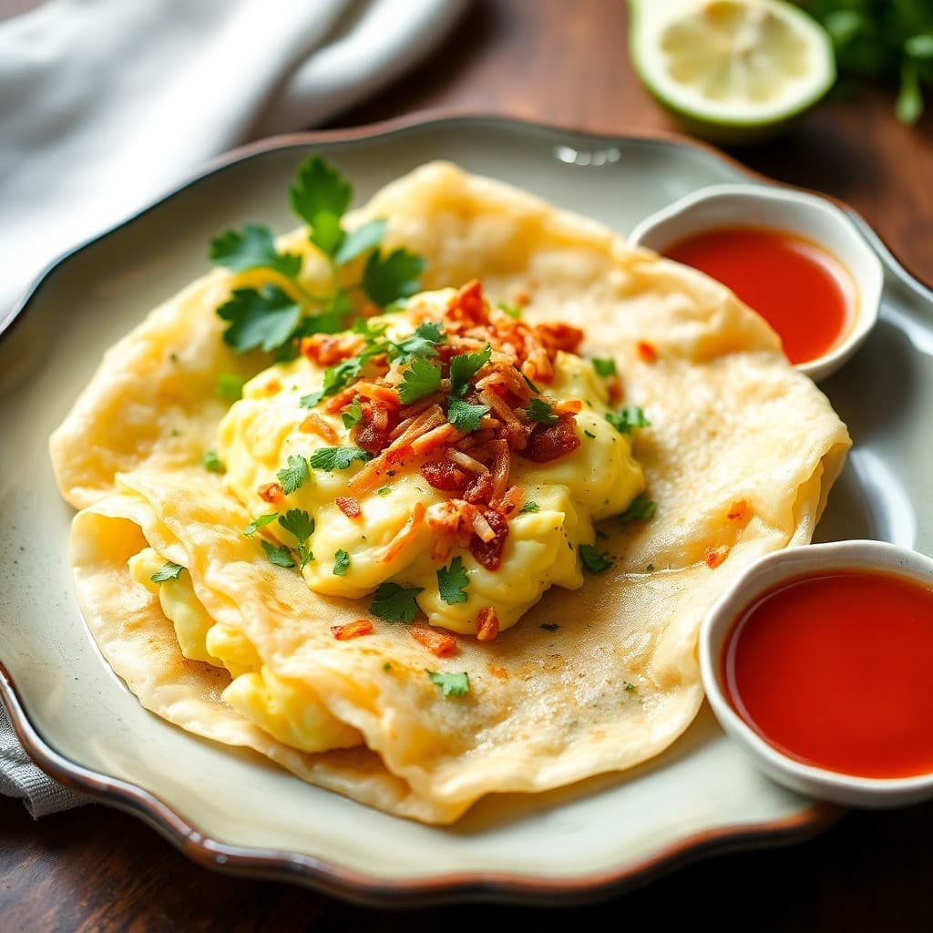 Vietnamese-Style Lemongrass Rice Crepes with Herb Scrambled Eggs