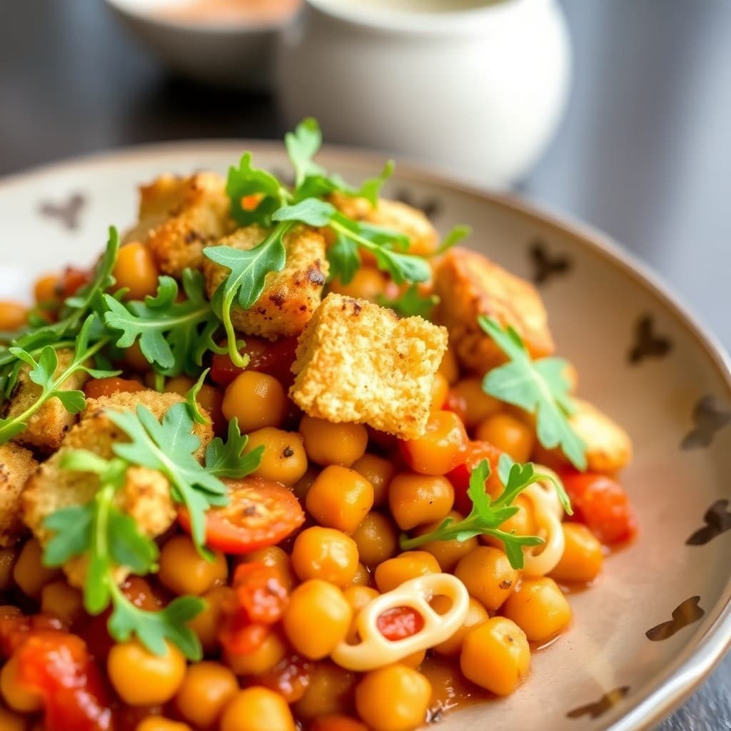 Spanish Chickpea & Tomato Breakfast Sofrito with Crispy Sage Croutons