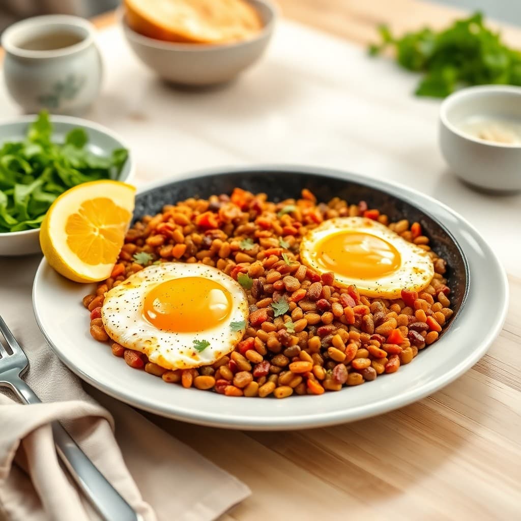 Indian Spiced Lentil and Egg Breakfast Skillet