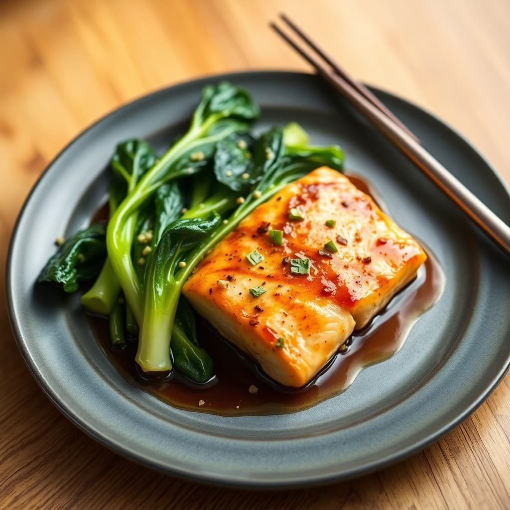 Miso-Glazed Salmon with Ginger-Garlic Bok Choy