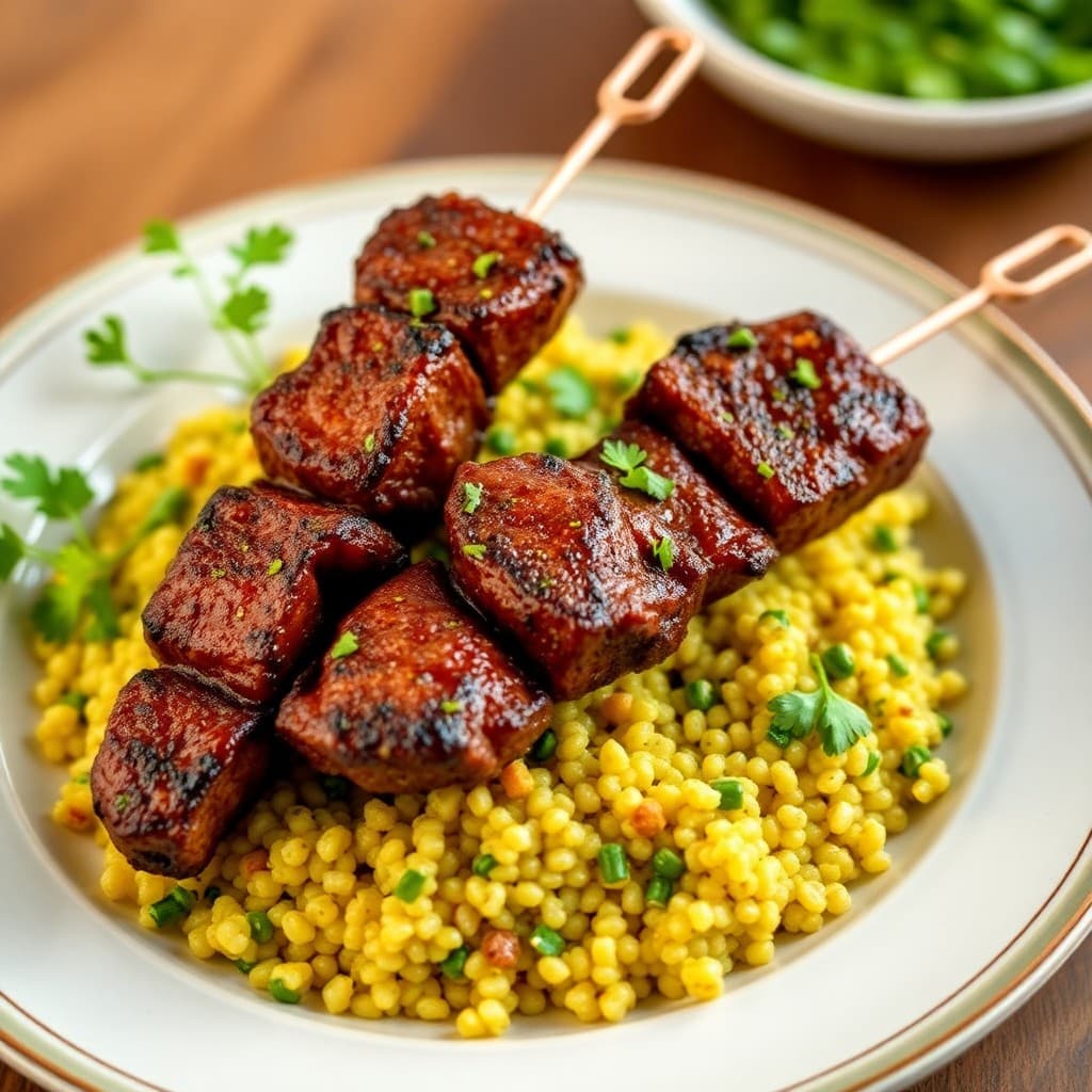 Brazilian-Style Steak Skewers with Chimichurri Quinoa