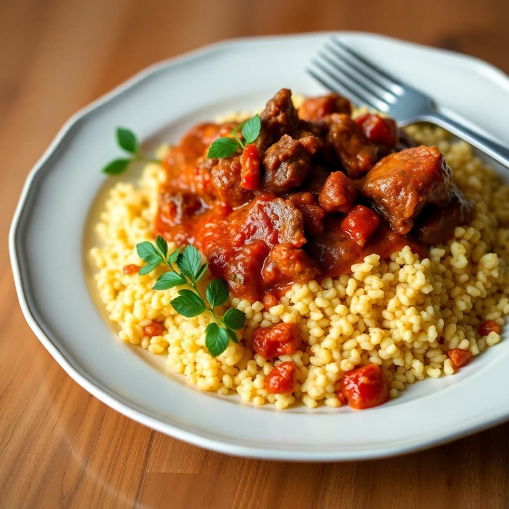 Moroccan-Inspired Beef Tagine with Warm Spiced Couscous