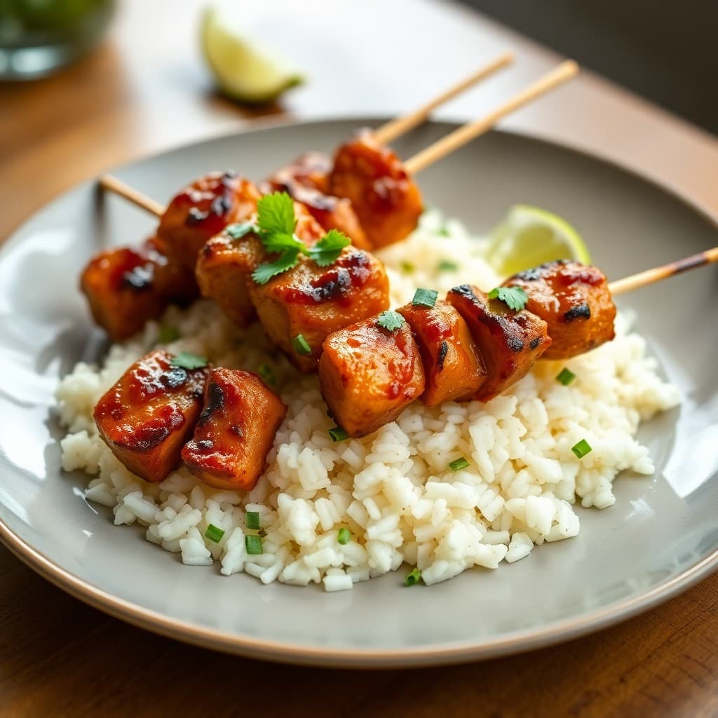 Vibrant Thai Chicken Satay Skewers with Coconut-Lime Rice
