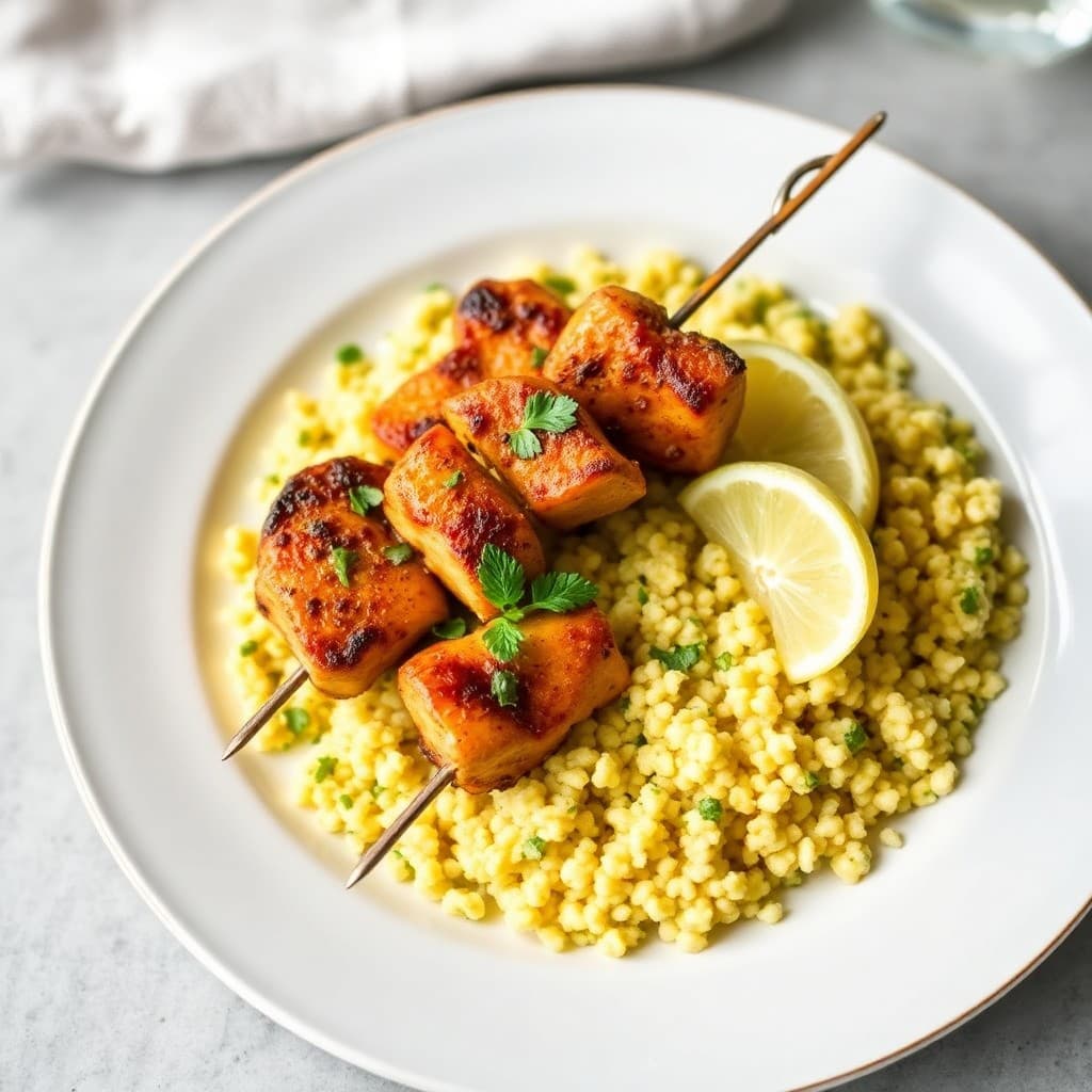 Zesty Moroccan Chicken Skewers with Lemon Herb Couscous