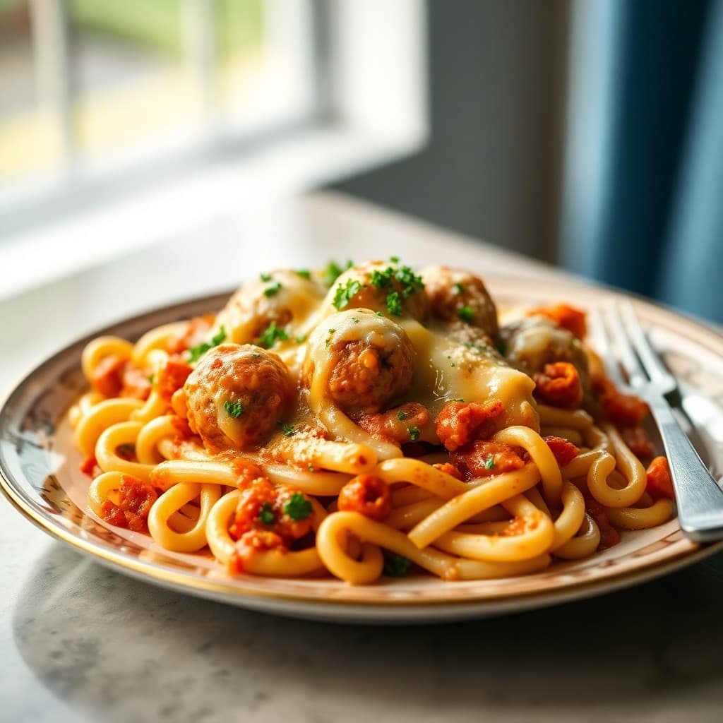 Cheesy Meatball Pasta Bake