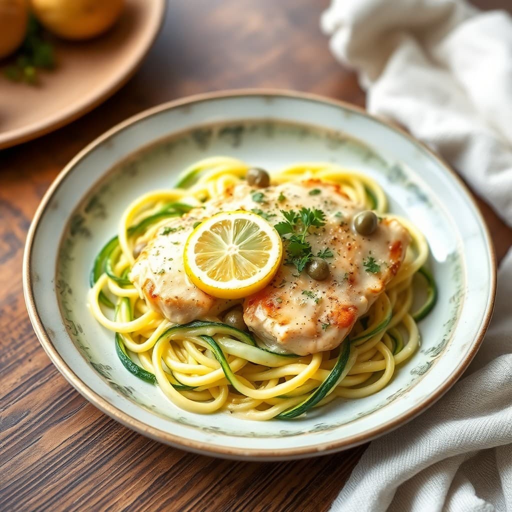 Lemon Chicken Piccata with Garlic Parmesan Zucchini Noodles